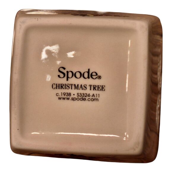 Spode Christmas Tree Pierced Votive Holder Square Glazed Porcelain Scalloped Rim - Picture 7 of 10